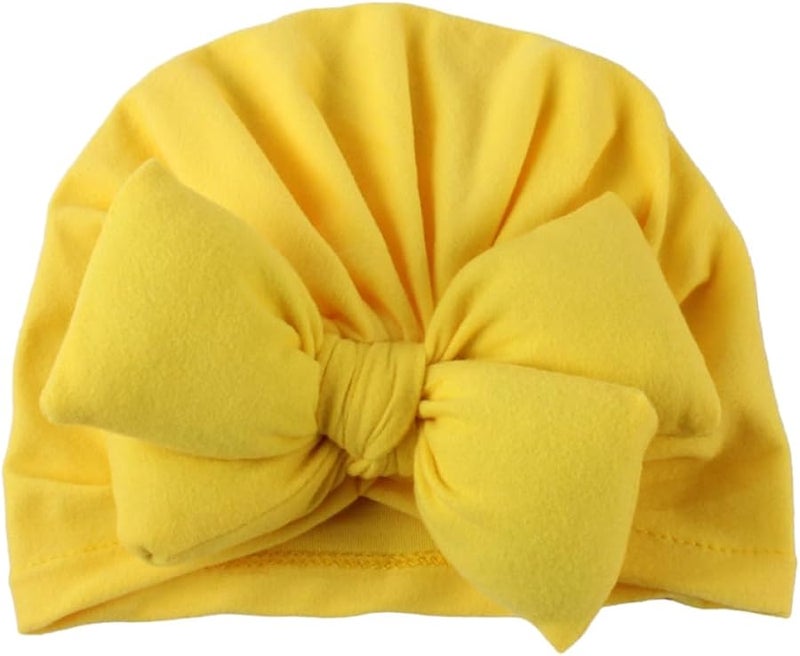 Yellow Soft Cotton Bowknot Hat Newborn Baby Cap Comfortable Headwear Photo Prop - Image 1